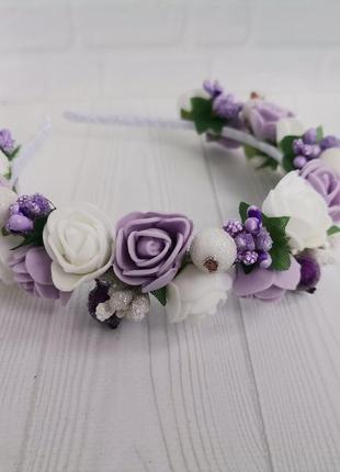 Ободок з фіолетовими та білими квітами5 фото