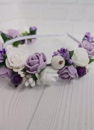 Ободок з фіолетовими та білими квітами6 фото