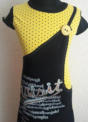 Платье туника черная с желтым 116 рост