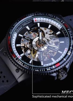 Механические мужские наручные часы forsining армейские военные стальные спортивные скелетон8 фото
