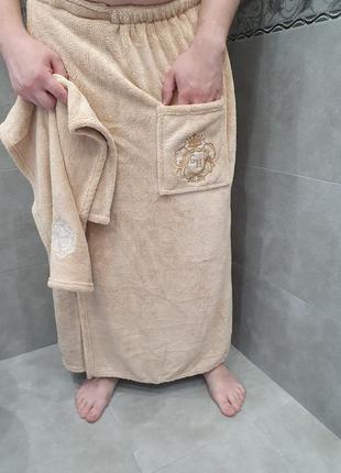 Набір для лазні та сауни бежевий. подарунок чоловікові банний набір: кілт і рушник для обличчя. комплект10 фото