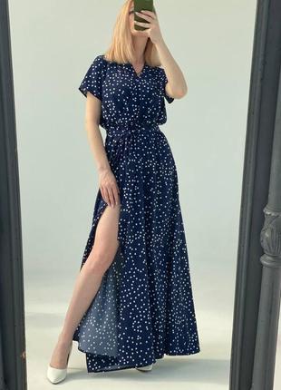 Женское длинное платье с талией на резинке и поясом голубой , оливка , тёмный синий , мокко 42-44 46-48 50-52