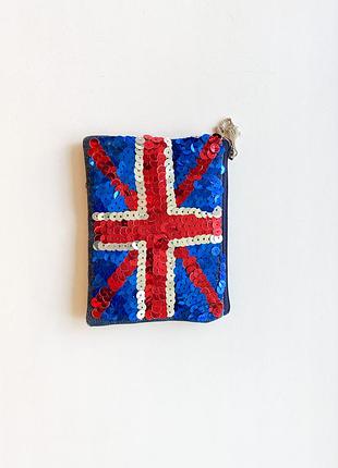 Красивый яркий кошелёк с британским флагом из пайеток