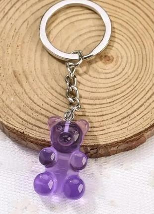 Брелок детский желейный мишка, сиреневый, длина мишки 3см, смола, цинковый сплав