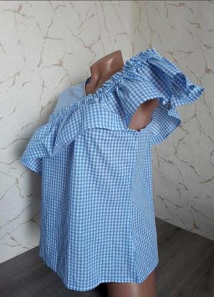 Блуза рубашка  новая с этикеткой хлопок белая/голубая клетка, 46 р5 фото