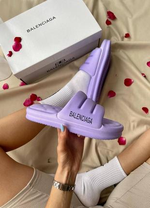 Balenciaga puffy slides purple жіночі бузкові фіолетові лавандові шльопанці тапки на літо шлепки сиреневые фиолетовые под бренд баленсиага