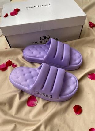 Balenciaga puffy slides purple бузкові жіночі фіолетові лавандові шльопанці тапки на літо шльопанці бузкові фіолетові під бренд баленсіага