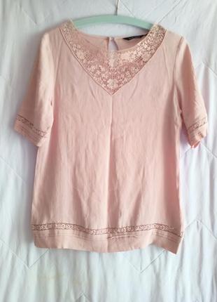 Вискозная блуза с нежными кружевными вставками , цвет пыльной розы,42-46разм, new look.4 фото
