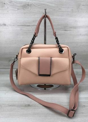 Розовая женская сумочка на плечо молодежная пудровая деловая модная летняя сумка на молнии