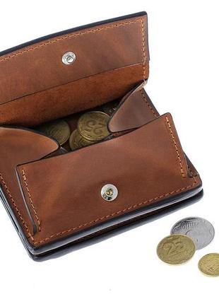 Кожаное портмоне lettera grande pelle на магните, мужской кошелек с монетницей, терракотовый цвет, матовый5 фото