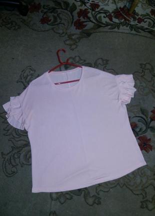 Трикотажная-масло,персиковая блузка-футболка с воланами,большого размера5 фото