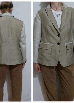Льняной пиджак, блейзер  колор блок с контрастной строчкой madeleine6 фото