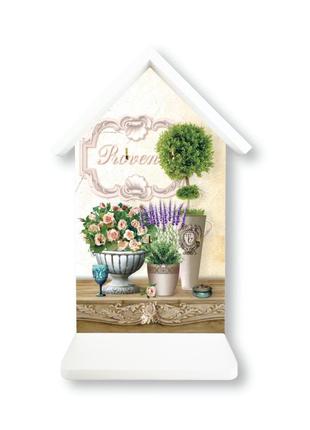 Дерев'яна ключниця-хатка в стилі прованс з букетом троянд1 фото