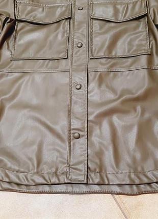 Zara сорочка куртка зі штучної шкіри хакі зелений6 фото