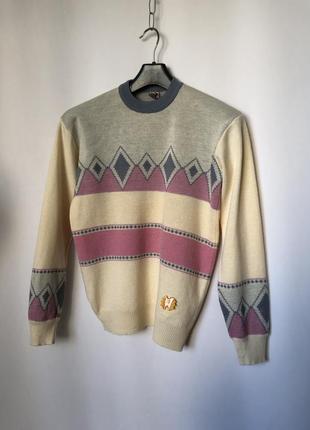 Винтаж жаккард свитер 70е бежевый розовый женский4 фото