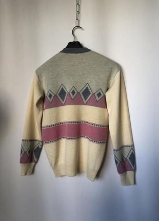 Винтаж жаккард свитер 70е бежевый розовый женский5 фото