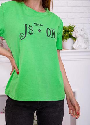Жіноча вільна футболка салатового кольору з принтом жіноча вільна футболка салатового кольору2 фото