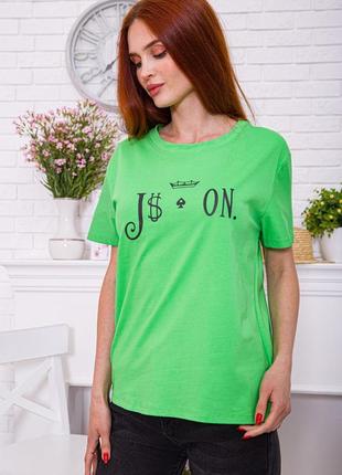 Жіноча вільна футболка салатового кольору з принтом жіноча вільна футболка салатового кольору5 фото