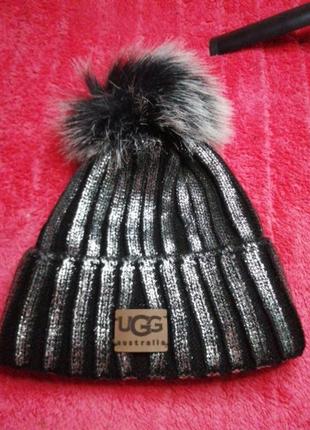 Шапка ugg черно серебро