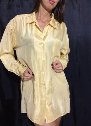 Рубашка- халат желтая натуральный шёлк свободный крой