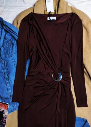 Dorothy perkins платье бордо бордовое миди с длинным рукавом по фигуре новое2 фото