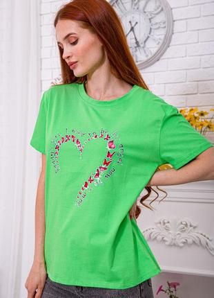 Салатова жіноча футболка вільного крою з принтом салатовая женская футболка свободного кроя с принто1 фото