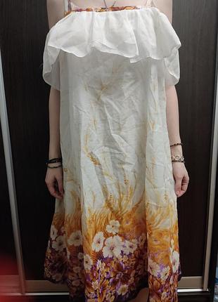 Літній сарафан біле плаття з квітковим візерунком і мереживний підкладкою дешево вінтаж