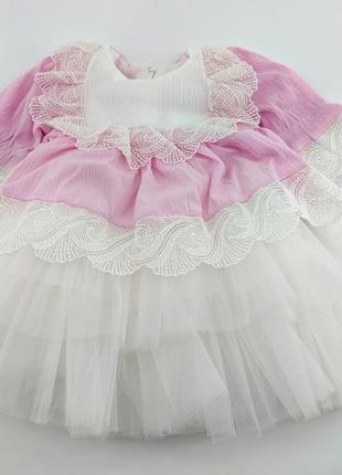 Подарочный набор 0 до 4 месяцев платье для крещения подарок новорожденного розовое (нпк93)3 фото