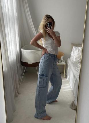 Zara прямые длинные джинсы с высокой посадкой, широкие штаны, брюки