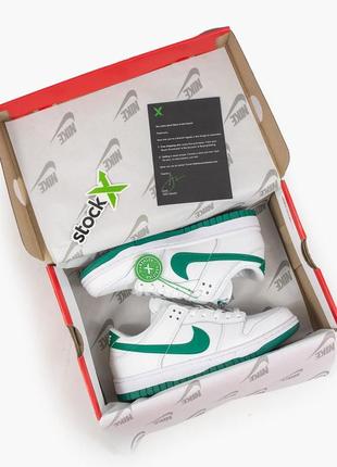 Белые с зелёным кожаные мужские кроссовки nike sb dunk low green noise