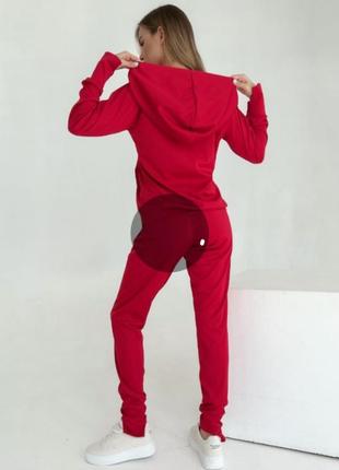 Костюм спортивный прогулочный двойка с обьемным капюшоном брюки скини прямые черный красный белый молочный6 фото