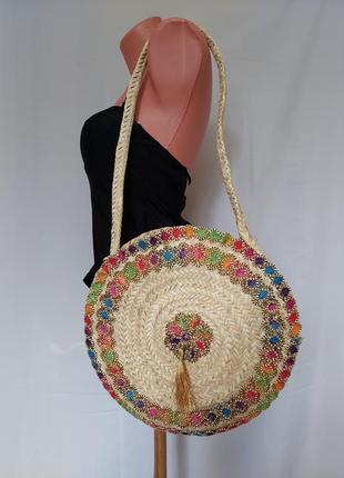 Круглая пляжная соломенная сумка (диаметр 35 см)1 фото