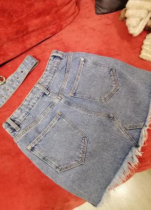 ❤ джинсова  світла міні-спідниця з поясом в комплекті джинсовая светлая мини-юбка с поясом3 фото