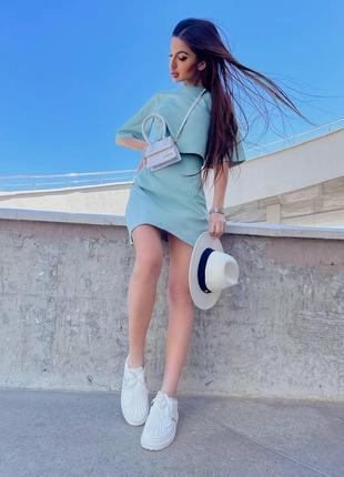 Жіночий літній костюм топ зі спідницею s-m м-l(42-44 44-46) легкий прогулянковий олива