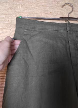 Льняні широкі штани кюлоти хакі льон4 фото