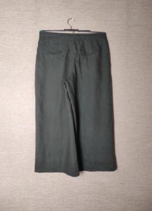 Льняні широкі штани кюлоти хакі льон5 фото