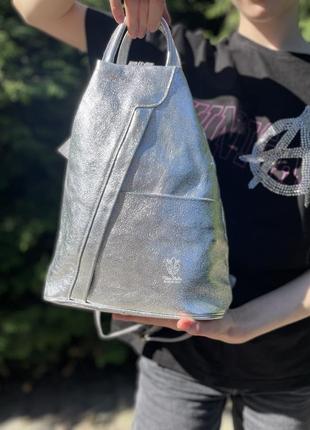 Жіночий шкіряний рюкзак срібний італія 🇮🇹 нова колекція