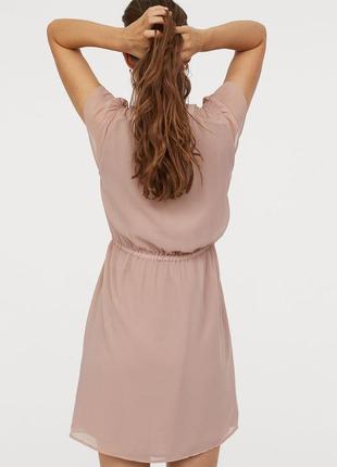 H&m платье розовое пудровое свободное оверсайз шифоновое на подкладке с поясом миди5 фото