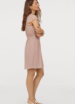 H&m платье розовое пудровое свободное оверсайз шифоновое на подкладке с поясом миди3 фото