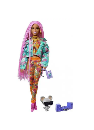 Лялька барбі екстра модниця в куртці з довгими рожевими косичками barbie extra doll #101 фото