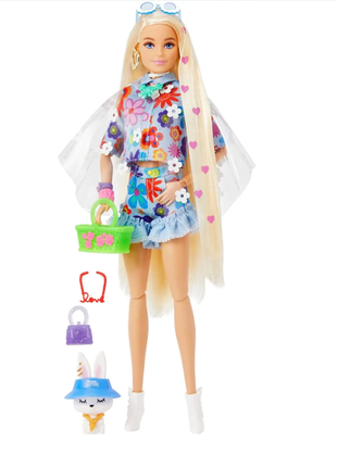 Лялька барбі екстра блондинка у квітковому жакеті barbie extra 12