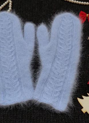 Рукавиці блакитні м'які ангора кролик теплі жіночі рукавиці3 фото