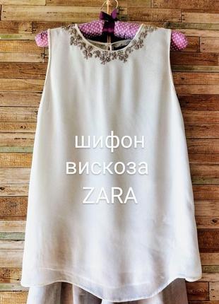 Zara. красивая шифоновая блуза. вышивка серебром