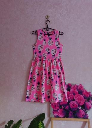 Натуральний сарафан літній, яскраве плаття бавовна, рожеве плаття з ананасиками