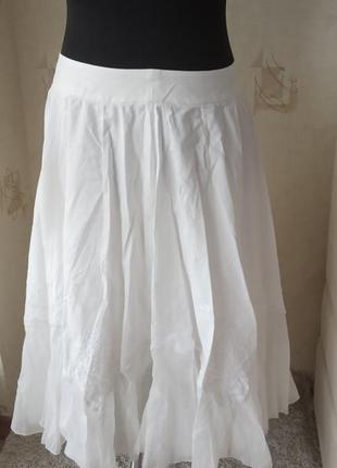 Натуральная легкая юбка, хлопок, вышиванка белым по белому, бохо, john rocha, этно