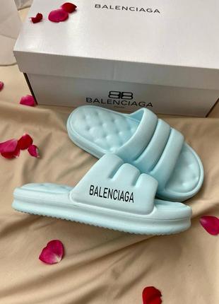 Balenciaga puffy slides blue жіночі блакитні шльопанці тапки на літо шлепки голубые под бренд баленсиага