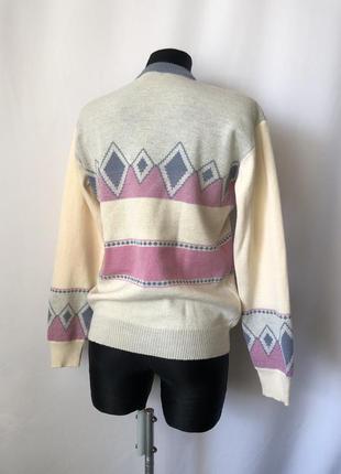 Винтаж жаккард свитер 70е бежевый розовый женский3 фото
