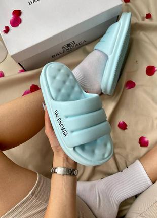 Balenciaga puffy slides blue жіночі блакитні шльопанці тапки на літо шлепки голубые под бренд баленсиага3 фото