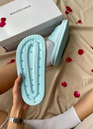 Balenciaga puffy slides blue жіночі блакитні шльопанці тапки на літо шлепки голубые под бренд баленсиага4 фото