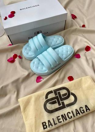 Balenciaga puffy slides blue жіночі блакитні шльопанці тапки на літо шлепки голубые под бренд баленсиага9 фото